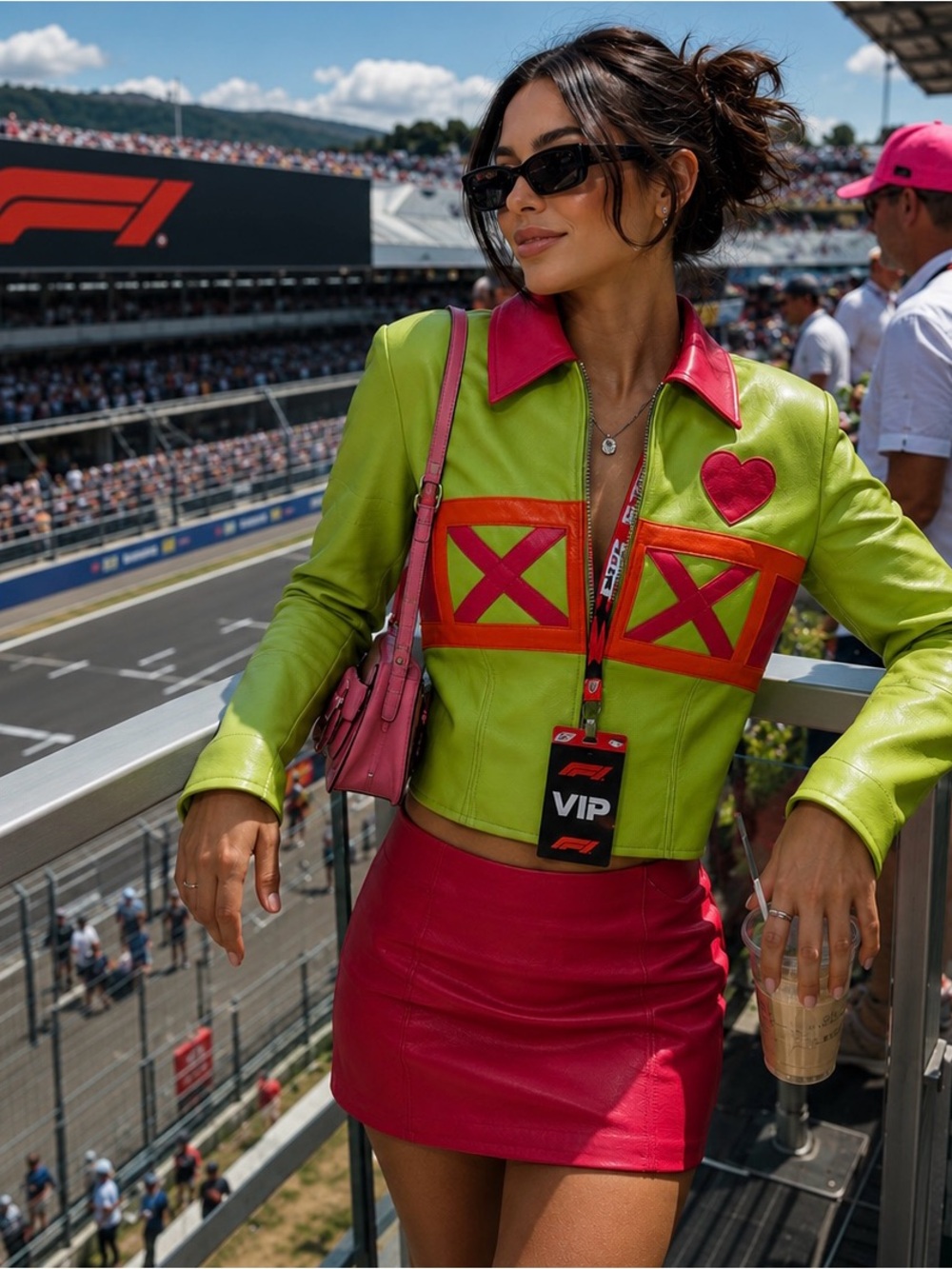 ✨ Escada 90’s 💗💚Colorblock Leather Jacket & Skirt Set! Collector’s Piece